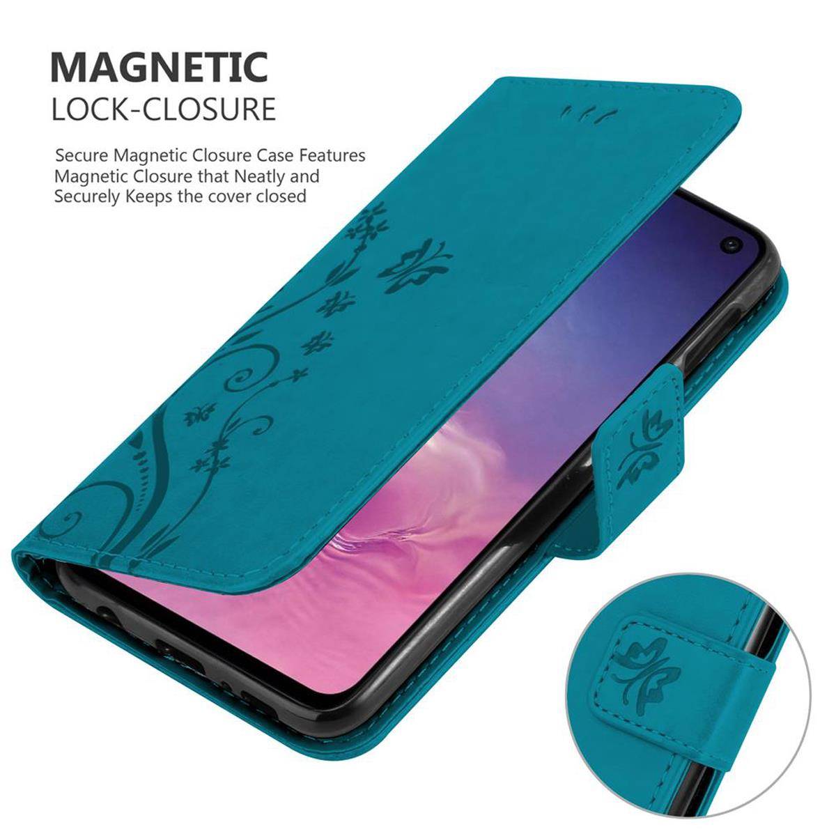 Cadorabo Hülle für Samsung Galaxy S10e Schutz Hülle in Blau Schutzhülle Handy Hülle Etui Case Blumen Flower