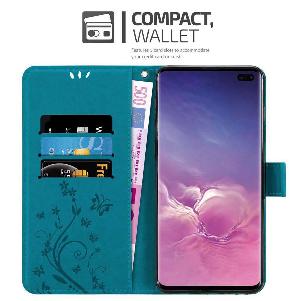 Cadorabo Hülle für Samsung Galaxy S10 PLUS Schutz Hülle in Blau Schutzhülle Handy Hülle Etui Case Blumen Flower