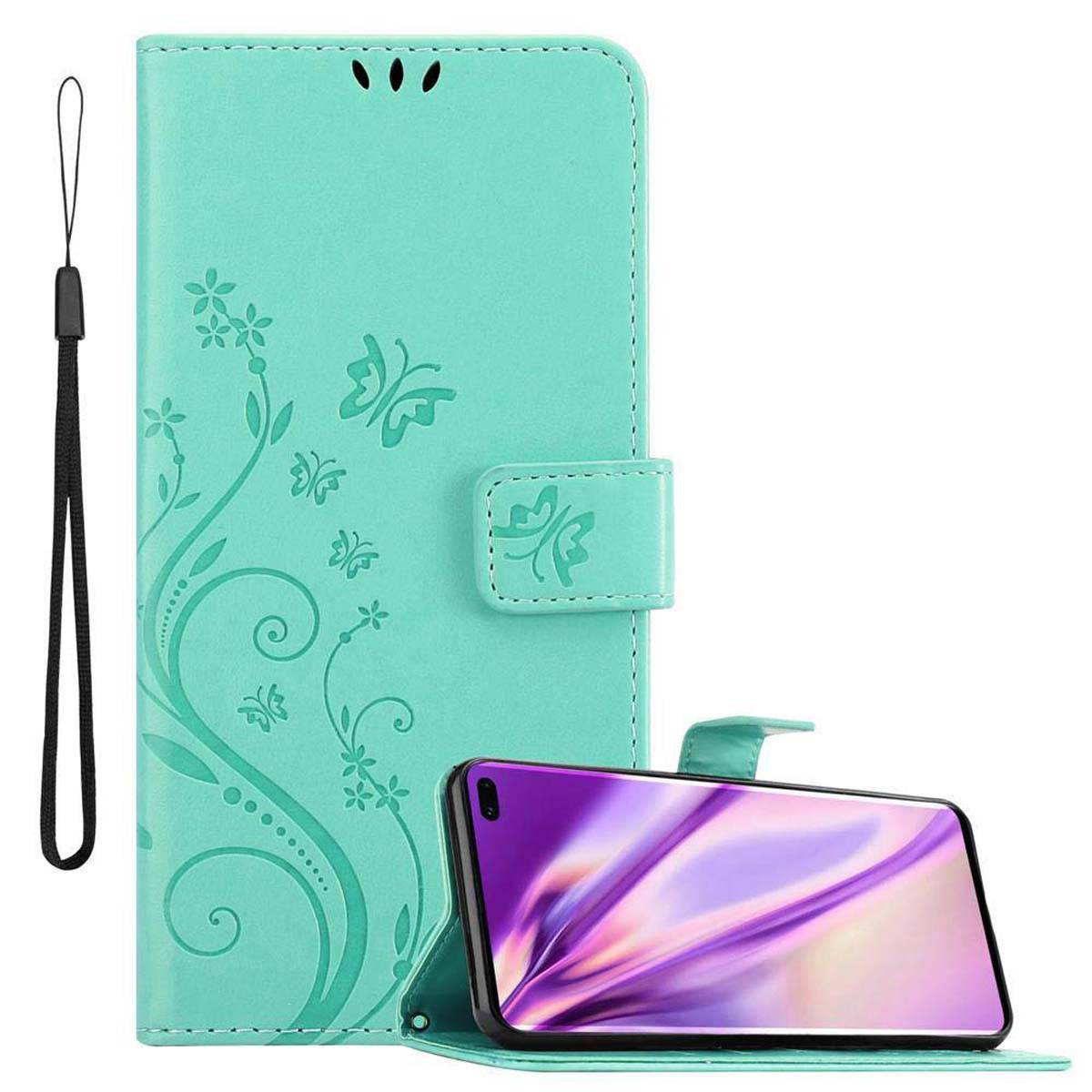 Cadorabo Hülle für Samsung Galaxy S10 PLUS Schutz Hülle in Türkis Schutzhülle Handy Hülle Etui Case Blumen Flower