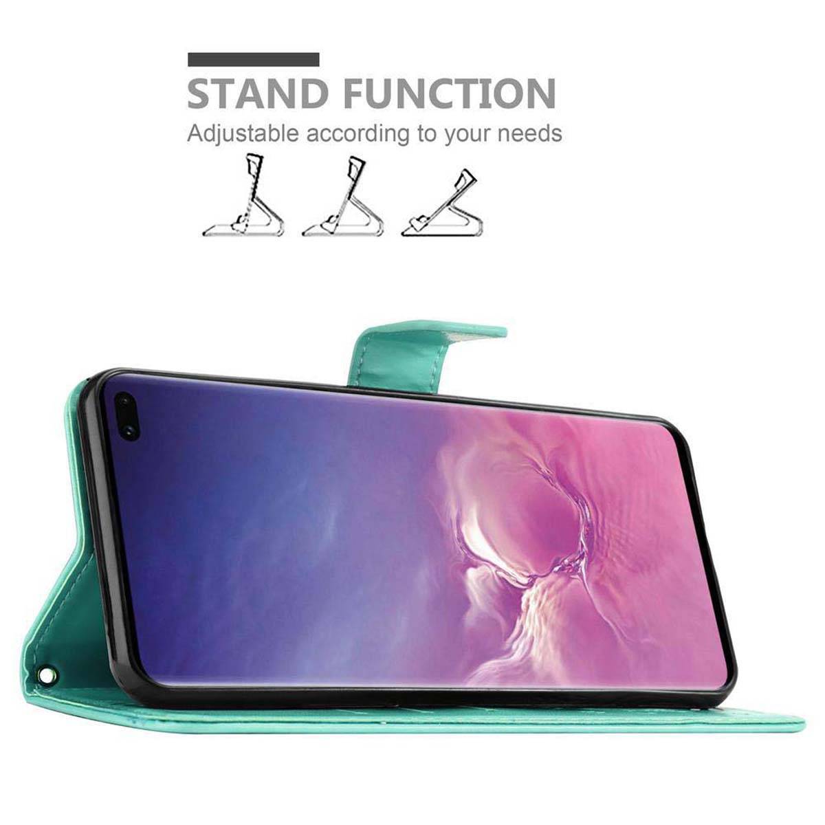 Cadorabo Hülle für Samsung Galaxy S10 PLUS Schutz Hülle in Türkis Schutzhülle Handy Hülle Etui Case Blumen Flower