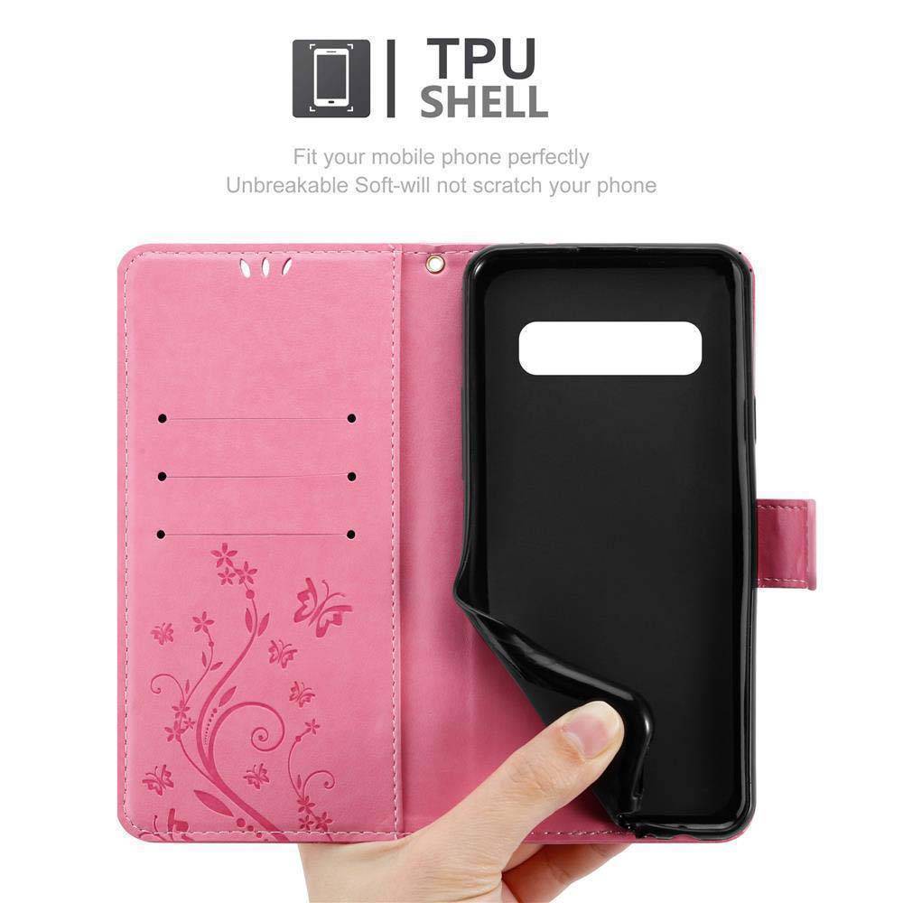 Cadorabo Hülle für Samsung Galaxy S10 PLUS Schutz Hülle in Rosa Schutzhülle Handy Hülle Etui Case Blumen Flower