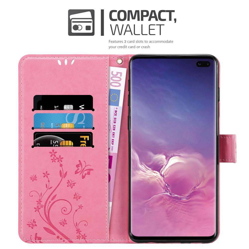 Cadorabo Hülle für Samsung Galaxy S10 PLUS Schutz Hülle in Rosa Schutzhülle Handy Hülle Etui Case Blumen Flower