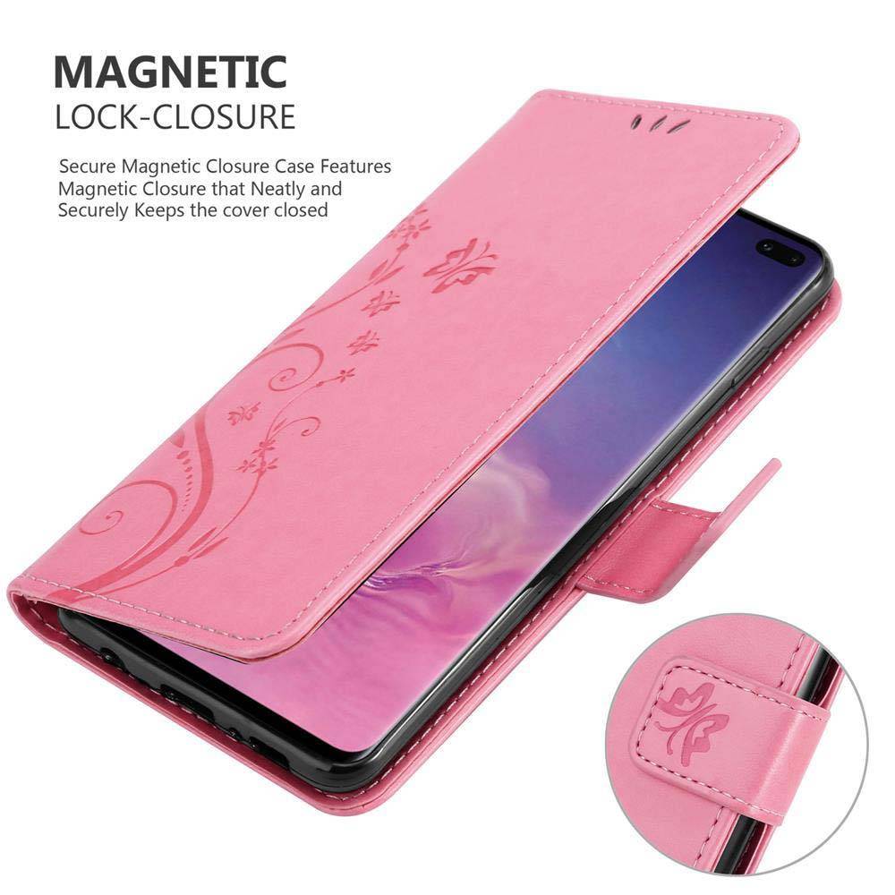 Cadorabo Hülle für Samsung Galaxy S10 PLUS Schutz Hülle in Rosa Schutzhülle Handy Hülle Etui Case Blumen Flower