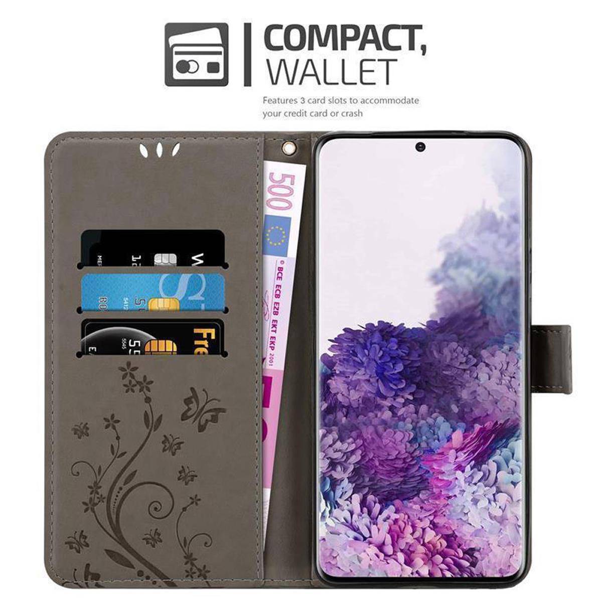 Cadorabo Hülle für Samsung Galaxy S20 Schutz Hülle in Grau Schutzhülle Handy Hülle Etui Case Blumen Flower