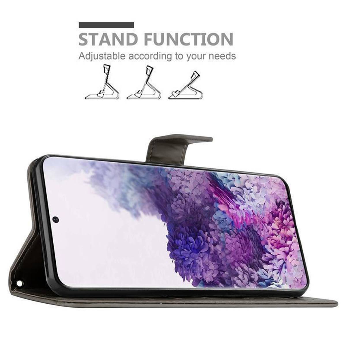 Cadorabo Hülle für Samsung Galaxy S20 Schutz Hülle in Grau Schutzhülle Handy Hülle Etui Case Blumen Flower