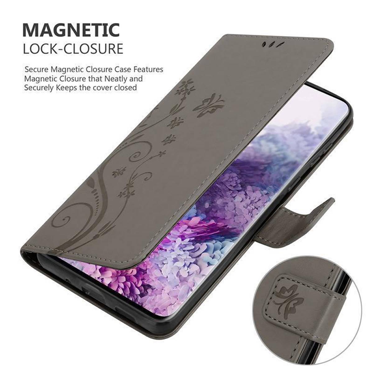 Cadorabo Hülle für Samsung Galaxy S20 Schutz Hülle in Grau Schutzhülle Handy Hülle Etui Case Blumen Flower