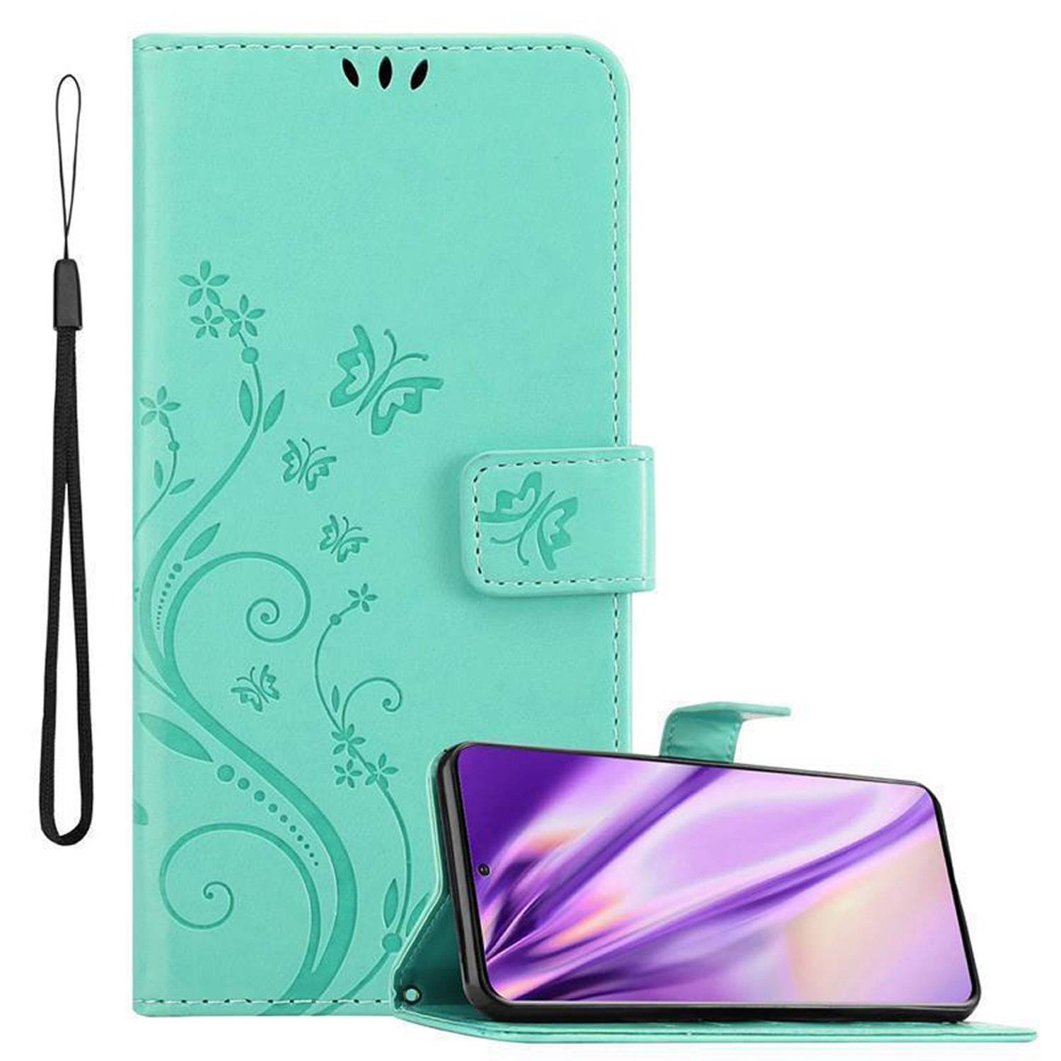 Cadorabo Hülle für Samsung Galaxy S20 Schutz Hülle in Türkis Schutzhülle Handy Hülle Etui Case Blumen Flower