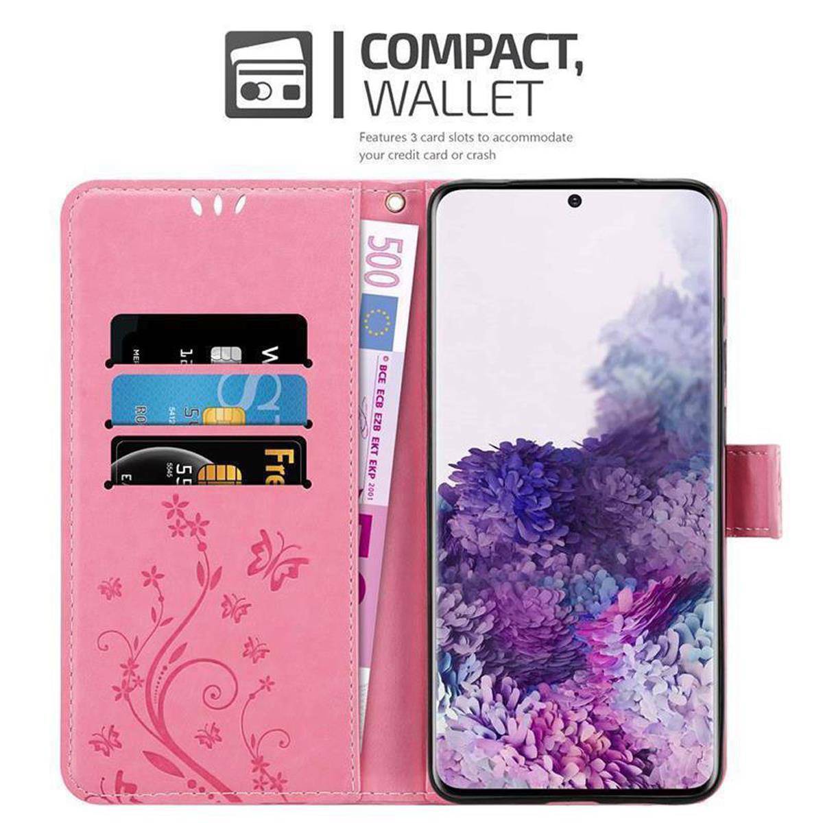 Cadorabo Hülle für Samsung Galaxy S20 Schutz Hülle in Rosa Schutzhülle Handy Hülle Etui Case Blumen Flower
