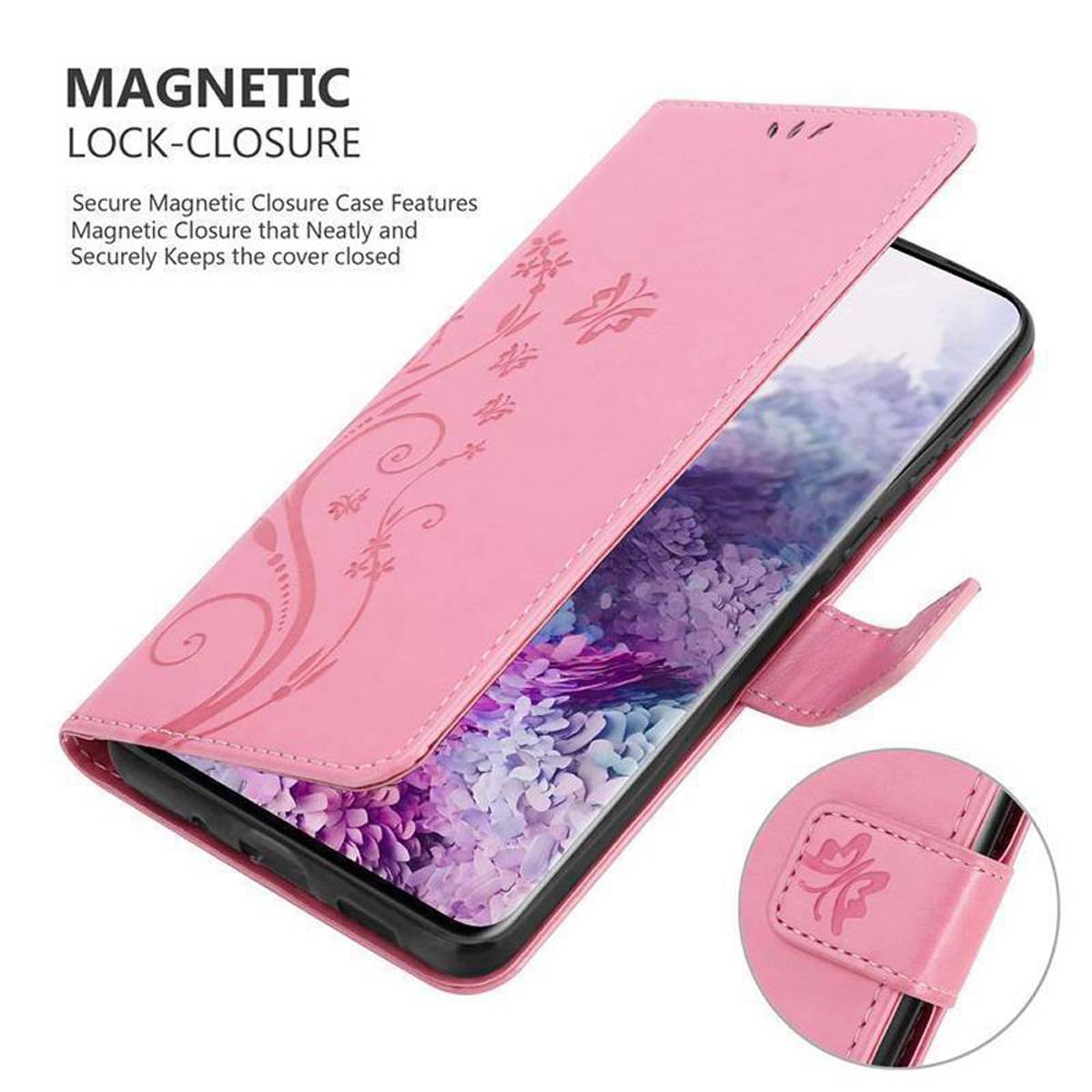 Cadorabo Hülle für Samsung Galaxy S20 Schutz Hülle in Rosa Schutzhülle Handy Hülle Etui Case Blumen Flower