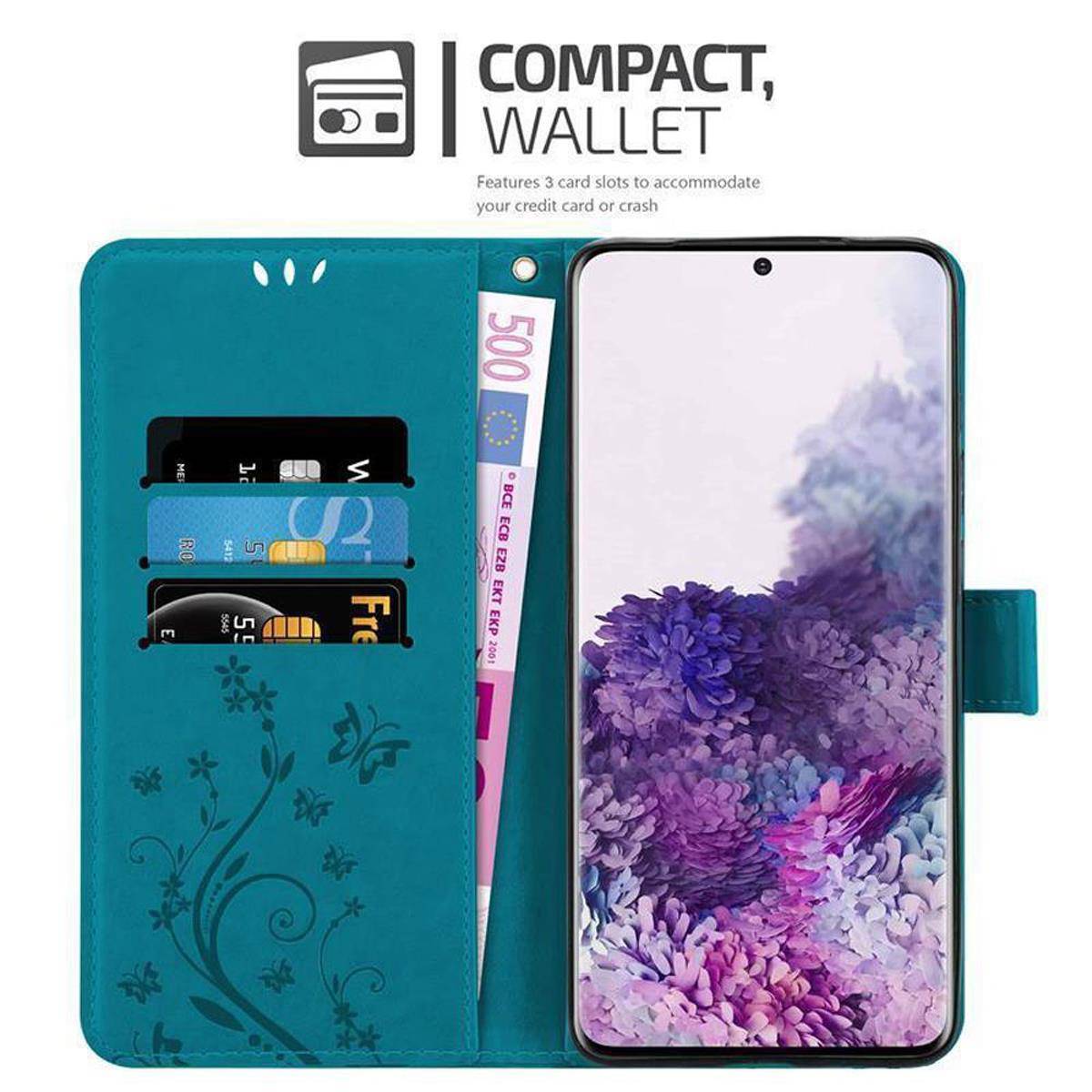 Cadorabo Hülle für Samsung Galaxy S20 PLUS Schutz Hülle in Blau Schutzhülle Handy Hülle Etui Case Blumen Flower