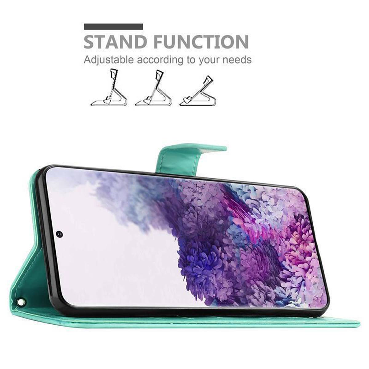 Cadorabo Hülle für Samsung Galaxy S20 PLUS Schutz Hülle in Türkis Schutzhülle Handy Hülle Etui Case Blumen Flower