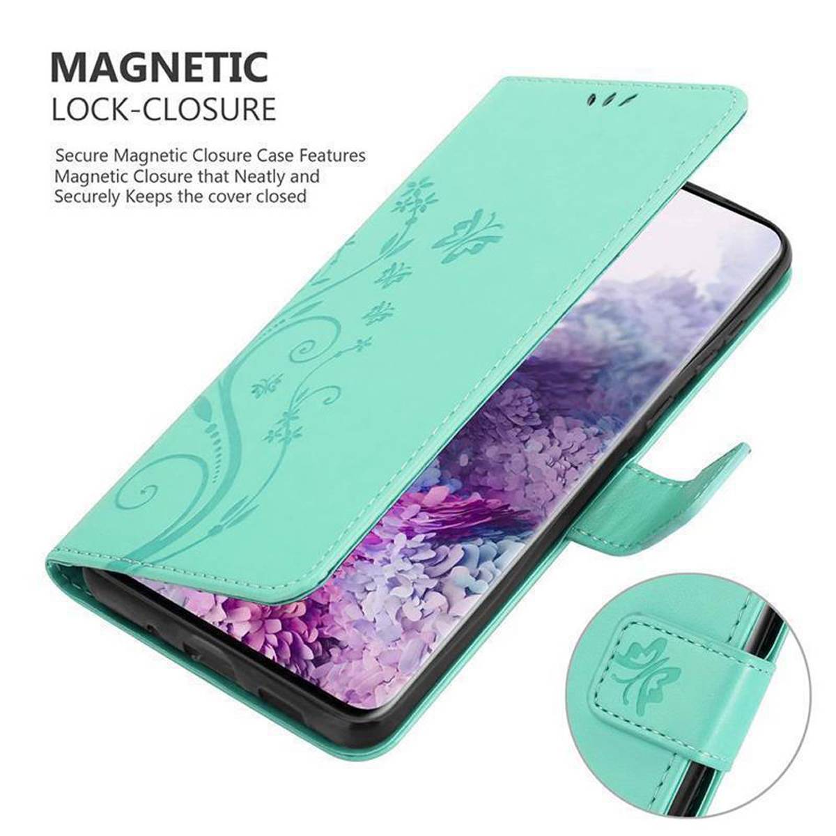Cadorabo Hülle für Samsung Galaxy S20 PLUS Schutz Hülle in Türkis Schutzhülle Handy Hülle Etui Case Blumen Flower