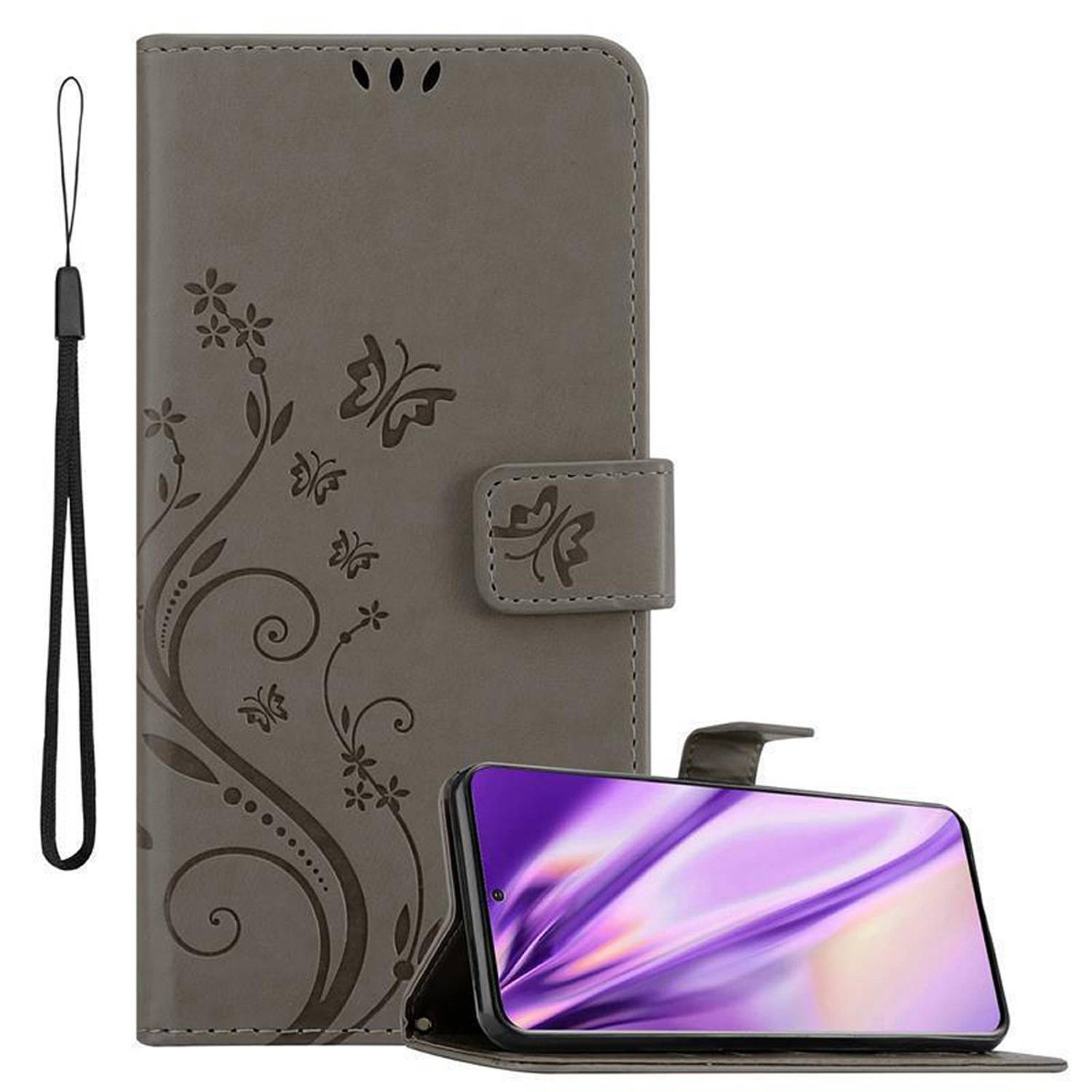 Cadorabo Hülle für Samsung Galaxy S20 ULTRA Schutz Hülle in Grau Schutzhülle Handy Hülle Etui Case Blumen Flower