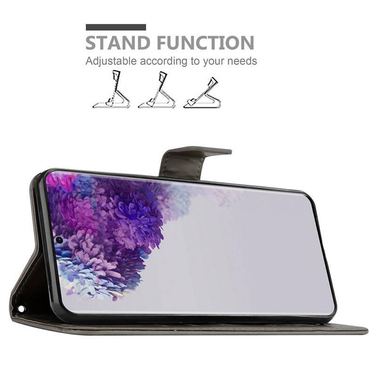 Cadorabo Hülle für Samsung Galaxy S20 ULTRA Schutz Hülle in Grau Schutzhülle Handy Hülle Etui Case Blumen Flower