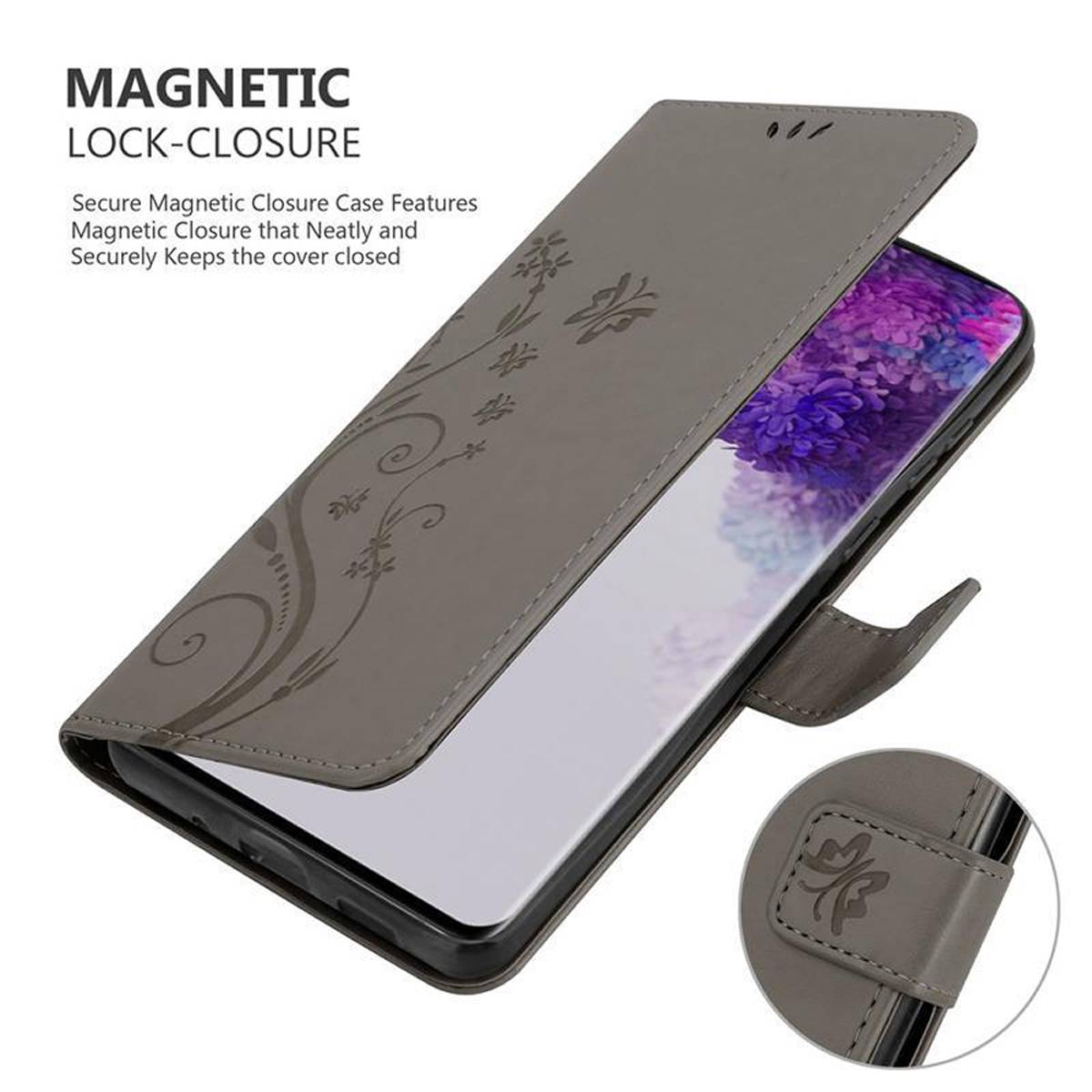 Cadorabo Hülle für Samsung Galaxy S20 ULTRA Schutz Hülle in Grau Schutzhülle Handy Hülle Etui Case Blumen Flower