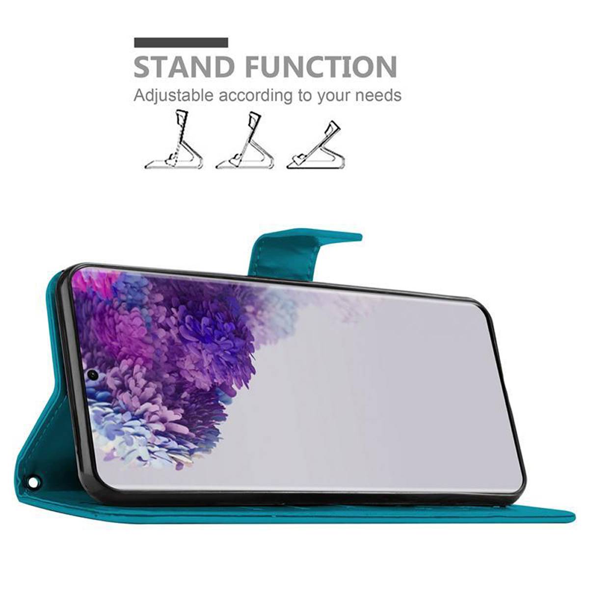 Cadorabo Hülle für Samsung Galaxy S20 ULTRA Schutz Hülle in Blau Schutzhülle Handy Hülle Etui Case Blumen Flower