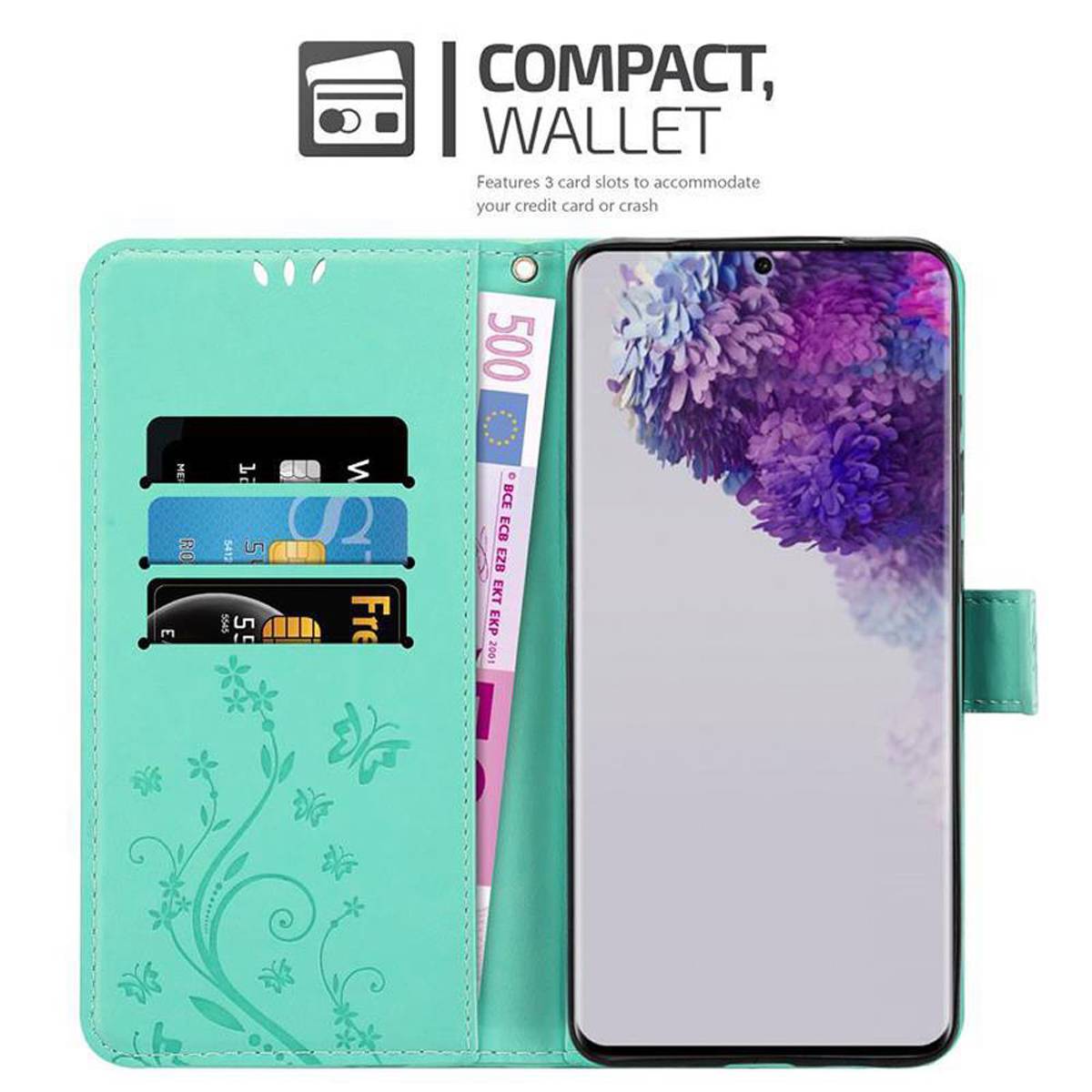 Cadorabo Hülle für Samsung Galaxy S20 ULTRA Schutz Hülle in Türkis Schutzhülle Handy Hülle Etui Case Blumen Flower
