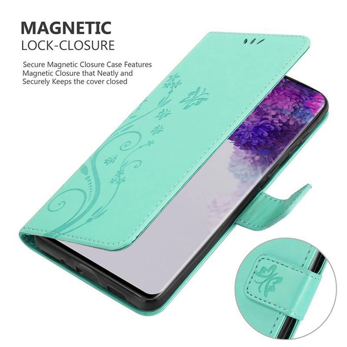 Cadorabo Hülle für Samsung Galaxy S20 ULTRA Schutz Hülle in Türkis Schutzhülle Handy Hülle Etui Case Blumen Flower