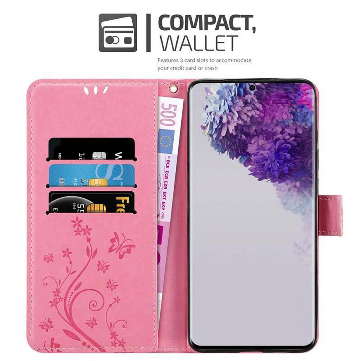 Cadorabo Hülle für Samsung Galaxy S20 ULTRA Schutz Hülle in Rosa Schutzhülle Handy Hülle Etui Case Blumen Flower