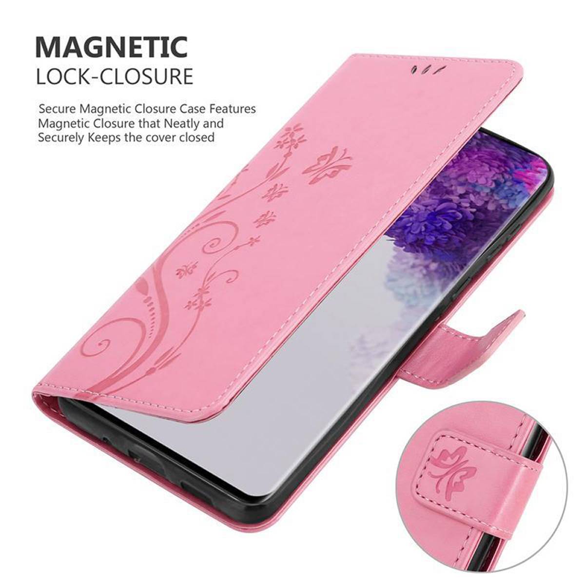 Cadorabo Hülle für Samsung Galaxy S20 ULTRA Schutz Hülle in Rosa Schutzhülle Handy Hülle Etui Case Blumen Flower