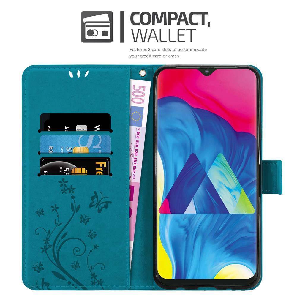Cadorabo Hülle für Samsung Galaxy A10 / M10 Schutz Hülle in Blau Schutzhülle Handy Hülle Etui Case Blumen Flower