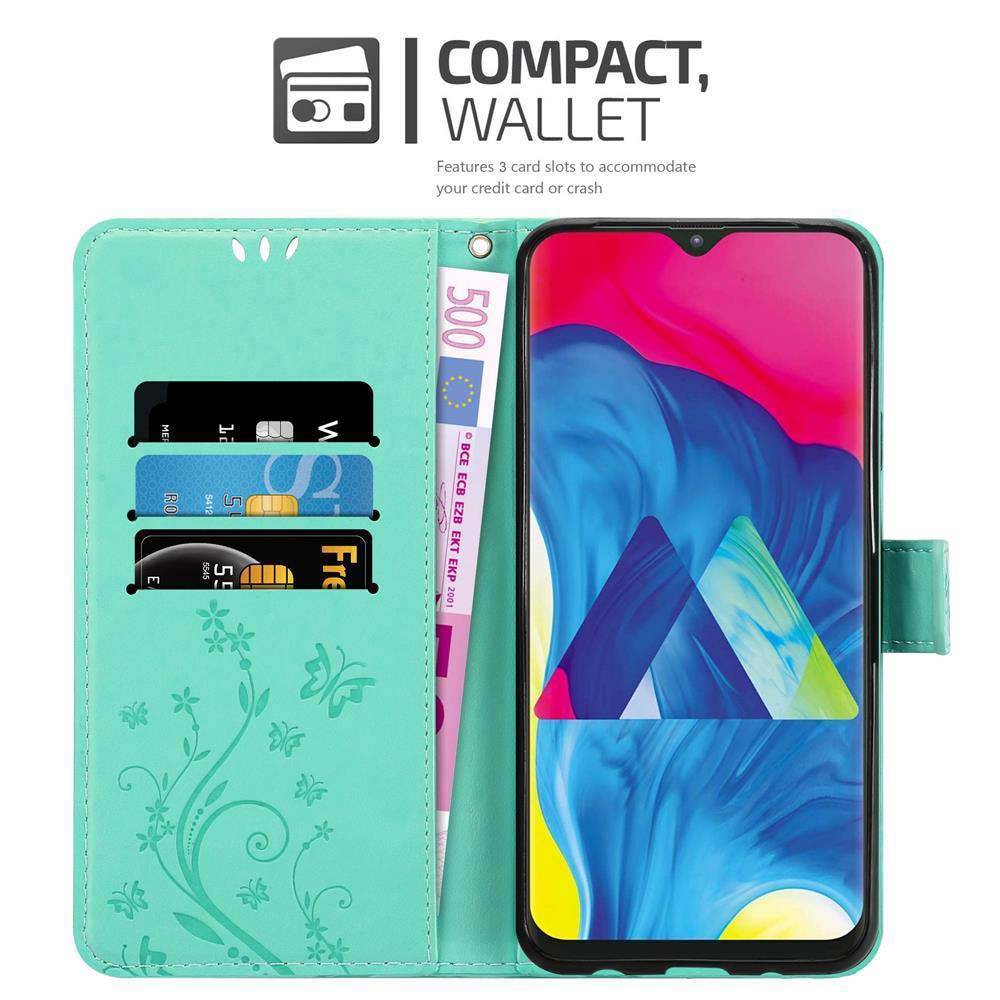 Cadorabo Hülle für Samsung Galaxy A10 / M10 Schutz Hülle in Türkis Schutzhülle Handy Hülle Etui Case Blumen Flower