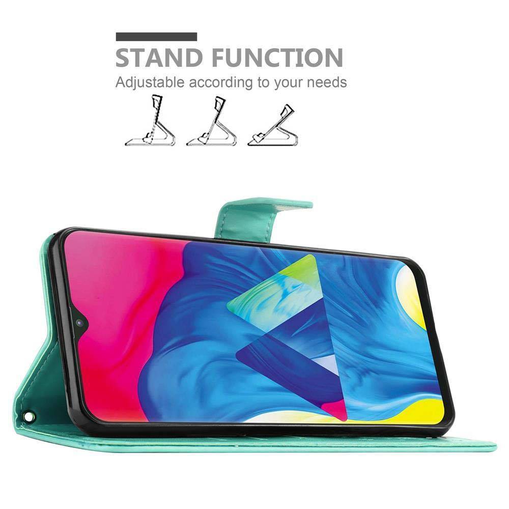 Cadorabo Hülle für Samsung Galaxy A10 / M10 Schutz Hülle in Türkis Schutzhülle Handy Hülle Etui Case Blumen Flower