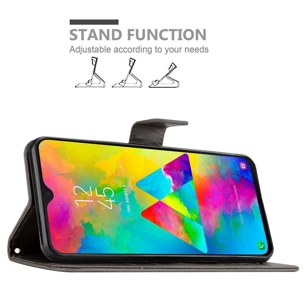 Cadorabo Hülle für Samsung Galaxy M20 Schutz Hülle in Grau Schutzhülle Handy Hülle Etui Case Blumen Flower