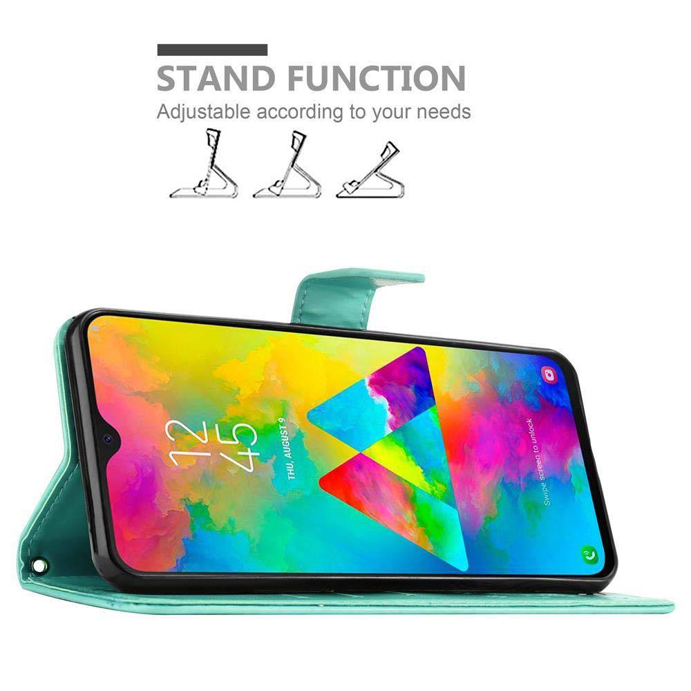 Cadorabo Hülle für Samsung Galaxy M20 Schutz Hülle in Türkis Schutzhülle Handy Hülle Etui Case Blumen Flower