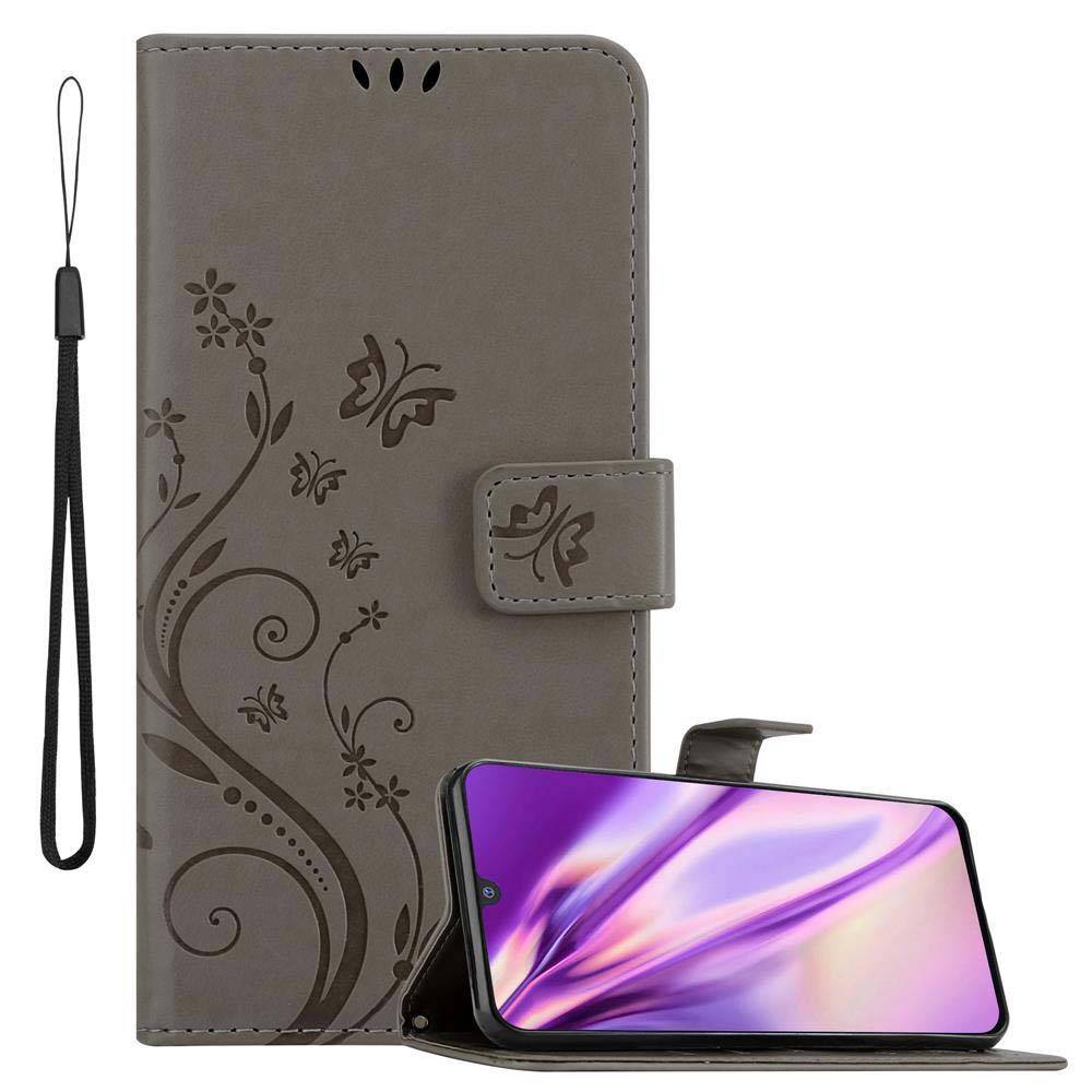 Cadorabo Hülle für Samsung Galaxy M30 / A40s Schutz Hülle in Grau Schutzhülle Handy Hülle Etui Case Blumen Flower