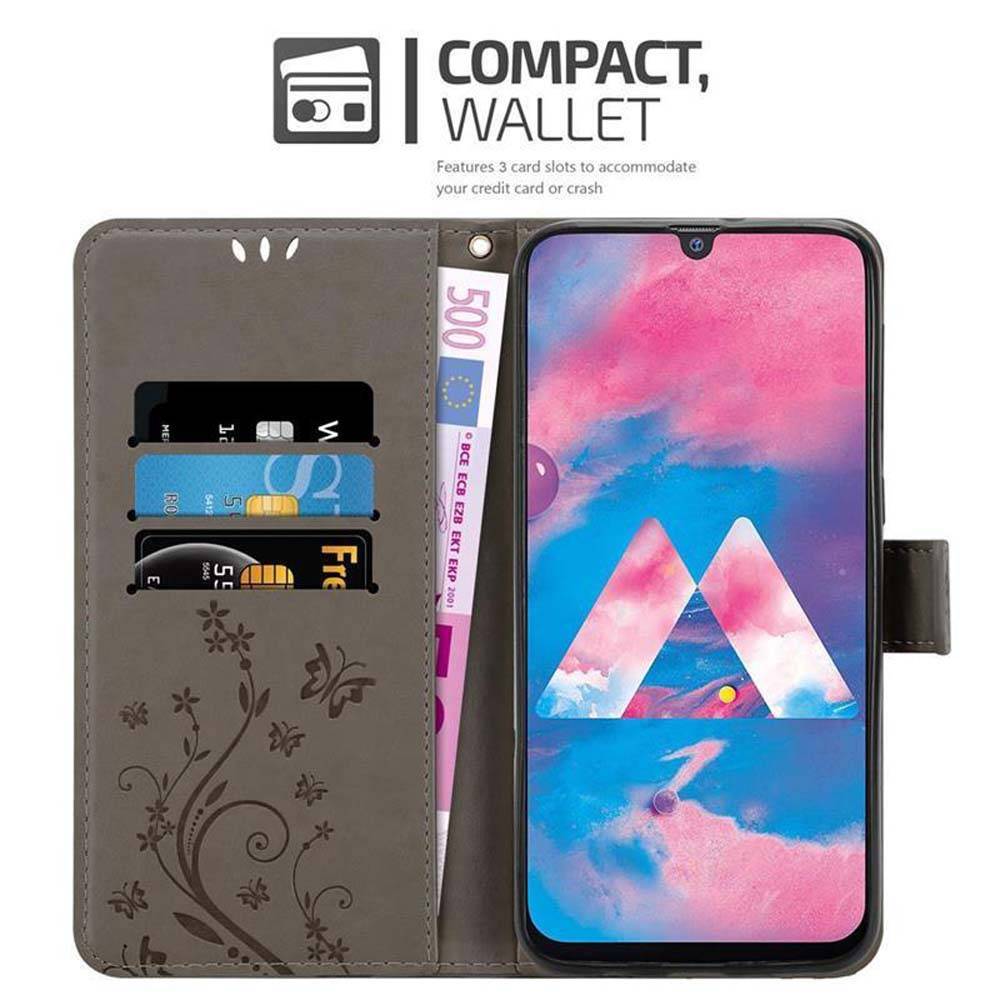 Cadorabo Hülle für Samsung Galaxy M30 / A40s Schutz Hülle in Grau Schutzhülle Handy Hülle Etui Case Blumen Flower