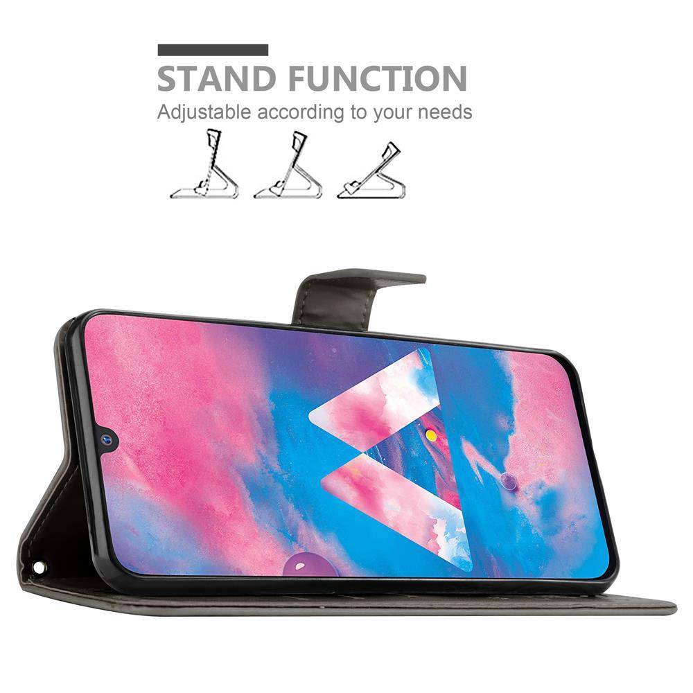 Cadorabo Hülle für Samsung Galaxy M30 / A40s Schutz Hülle in Grau Schutzhülle Handy Hülle Etui Case Blumen Flower