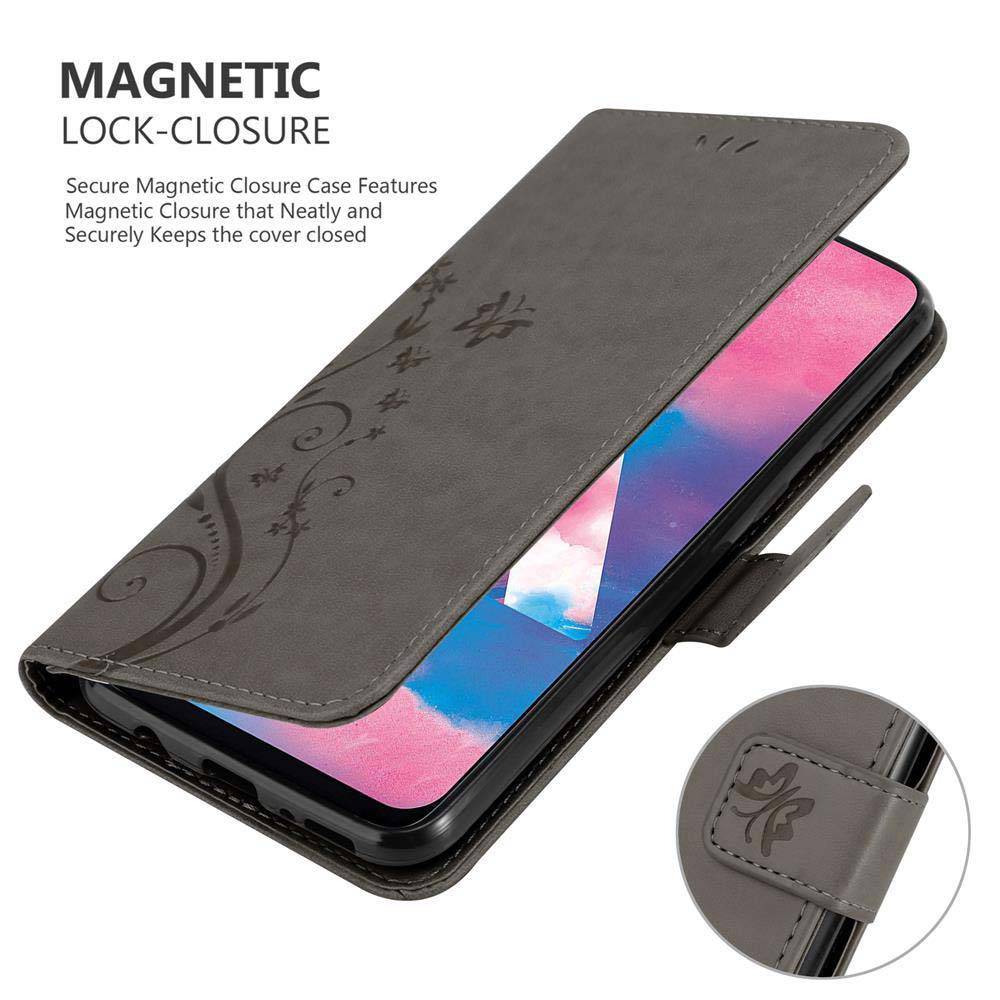 Cadorabo Hülle für Samsung Galaxy M30 / A40s Schutz Hülle in Grau Schutzhülle Handy Hülle Etui Case Blumen Flower