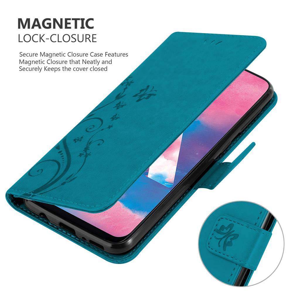 Cadorabo Hülle für Samsung Galaxy M30 / A40s Schutz Hülle in Blau Schutzhülle Handy Hülle Etui Case Blumen Flower
