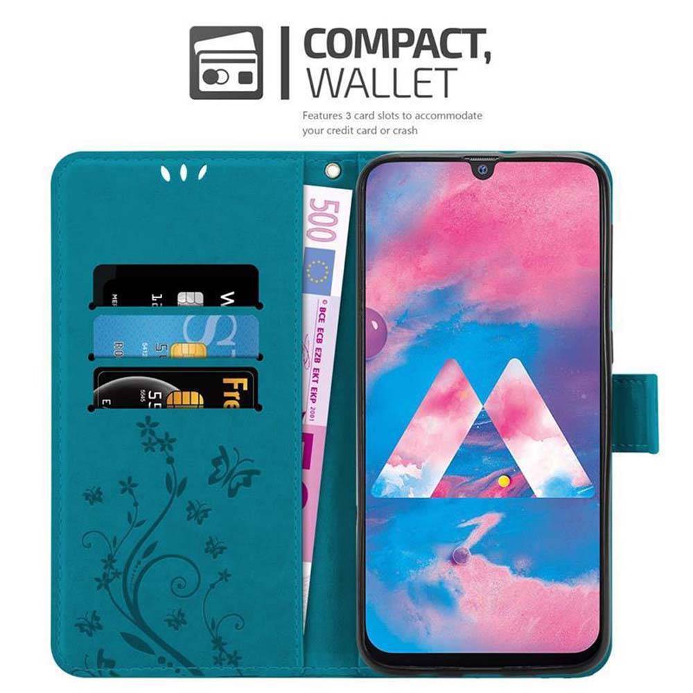 Cadorabo Hülle für Samsung Galaxy M30 / A40s Schutz Hülle in Blau Schutzhülle Handy Hülle Etui Case Blumen Flower