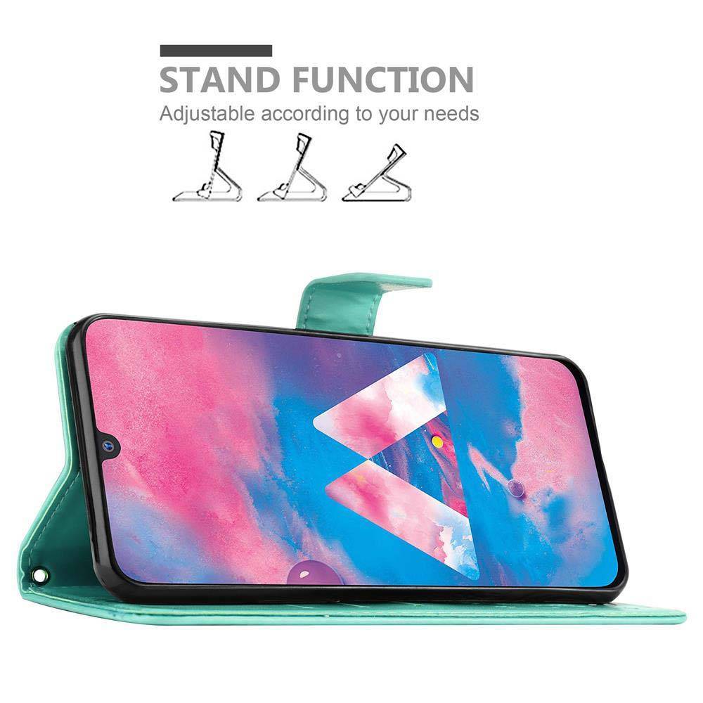 Cadorabo Hülle für Samsung Galaxy M30 / A40s Schutz Hülle in Türkis Schutzhülle Handy Hülle Etui Case Blumen Flower