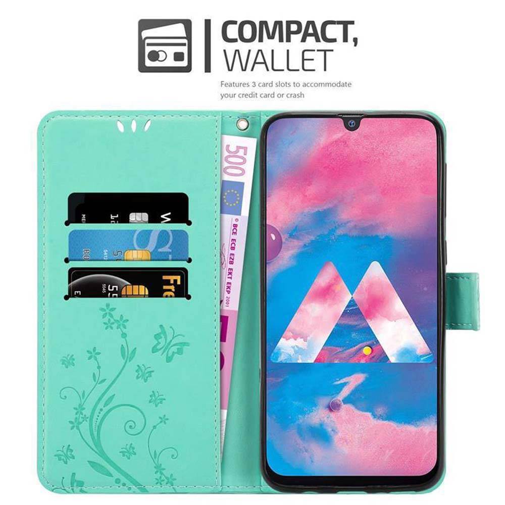 Cadorabo Hülle für Samsung Galaxy M30 / A40s Schutz Hülle in Türkis Schutzhülle Handy Hülle Etui Case Blumen Flower