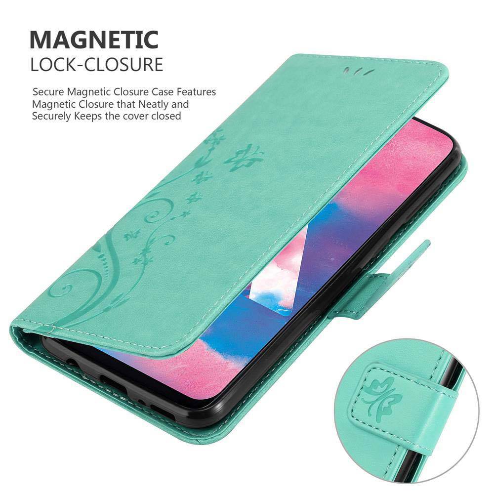 Cadorabo Hülle für Samsung Galaxy M30 / A40s Schutz Hülle in Türkis Schutzhülle Handy Hülle Etui Case Blumen Flower