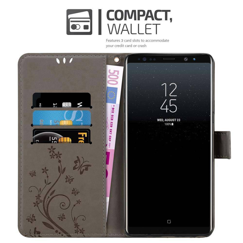 Cadorabo Hülle für Samsung Galaxy NOTE 8 Schutz Hülle in Grau Schutzhülle Handy Hülle Etui Case Blumen Flower