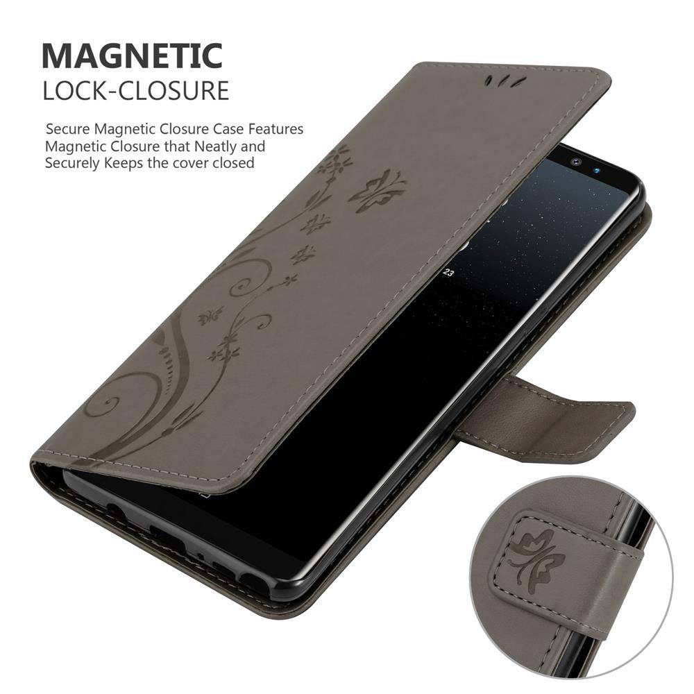 Cadorabo Hülle für Samsung Galaxy NOTE 8 Schutz Hülle in Grau Schutzhülle Handy Hülle Etui Case Blumen Flower