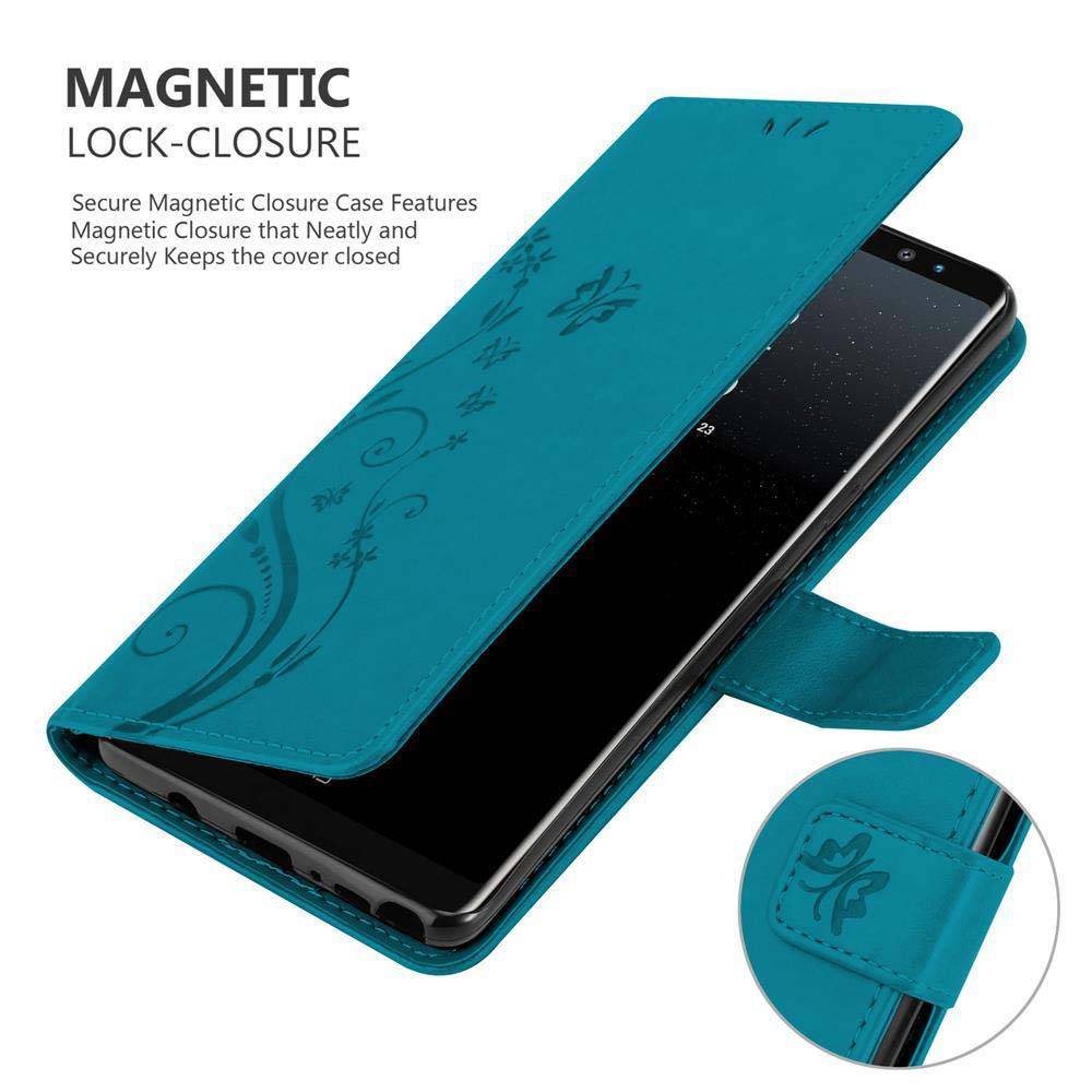 Cadorabo Hülle für Samsung Galaxy NOTE 8 Schutz Hülle in Blau Schutzhülle Handy Hülle Etui Case Blumen Flower