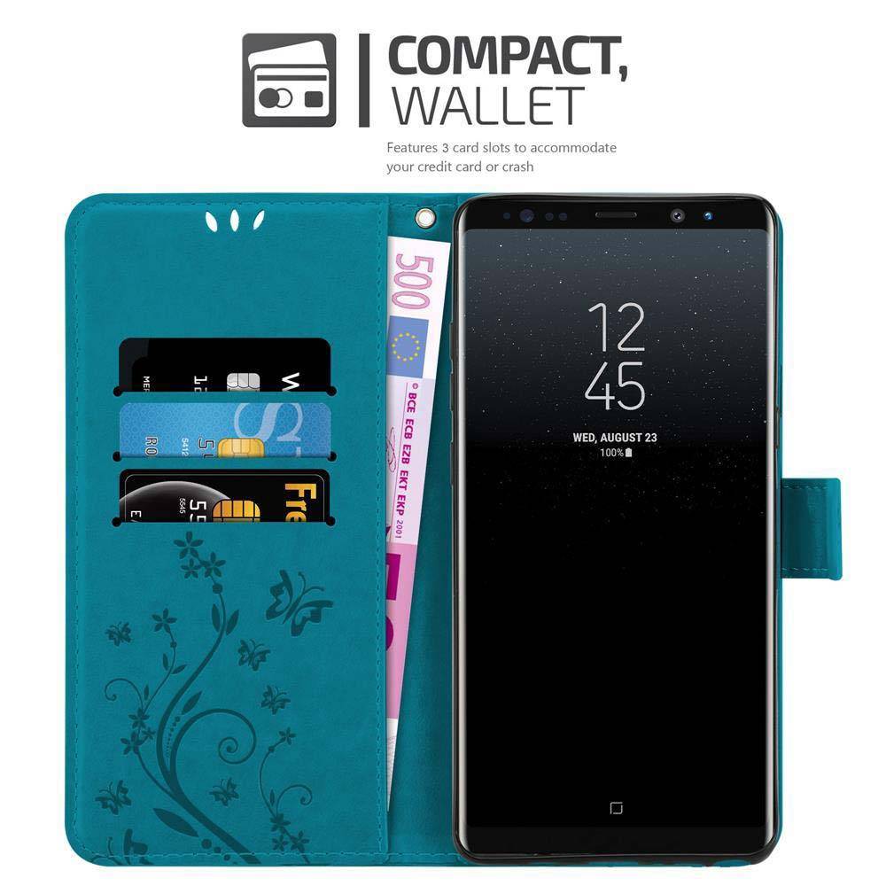 Cadorabo Hülle für Samsung Galaxy NOTE 8 Schutz Hülle in Blau Schutzhülle Handy Hülle Etui Case Blumen Flower