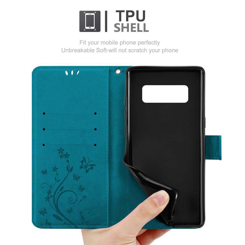 Cadorabo Hülle für Samsung Galaxy NOTE 8 Schutz Hülle in Blau Schutzhülle Handy Hülle Etui Case Blumen Flower