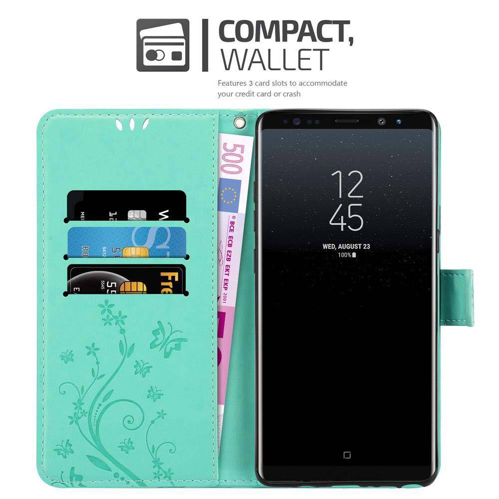 Cadorabo Hülle für Samsung Galaxy NOTE 8 Schutz Hülle in Türkis Schutzhülle Handy Hülle Etui Case Blumen Flower