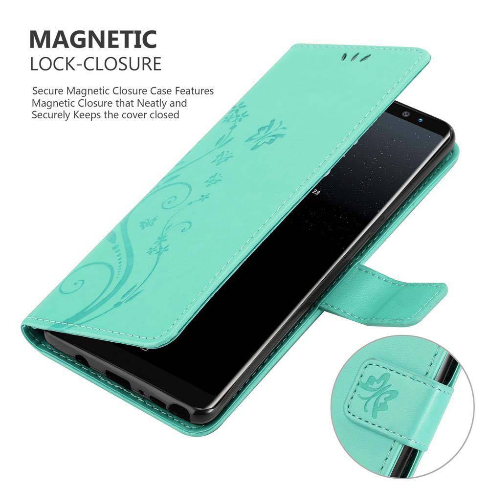 Cadorabo Hülle für Samsung Galaxy NOTE 8 Schutz Hülle in Türkis Schutzhülle Handy Hülle Etui Case Blumen Flower