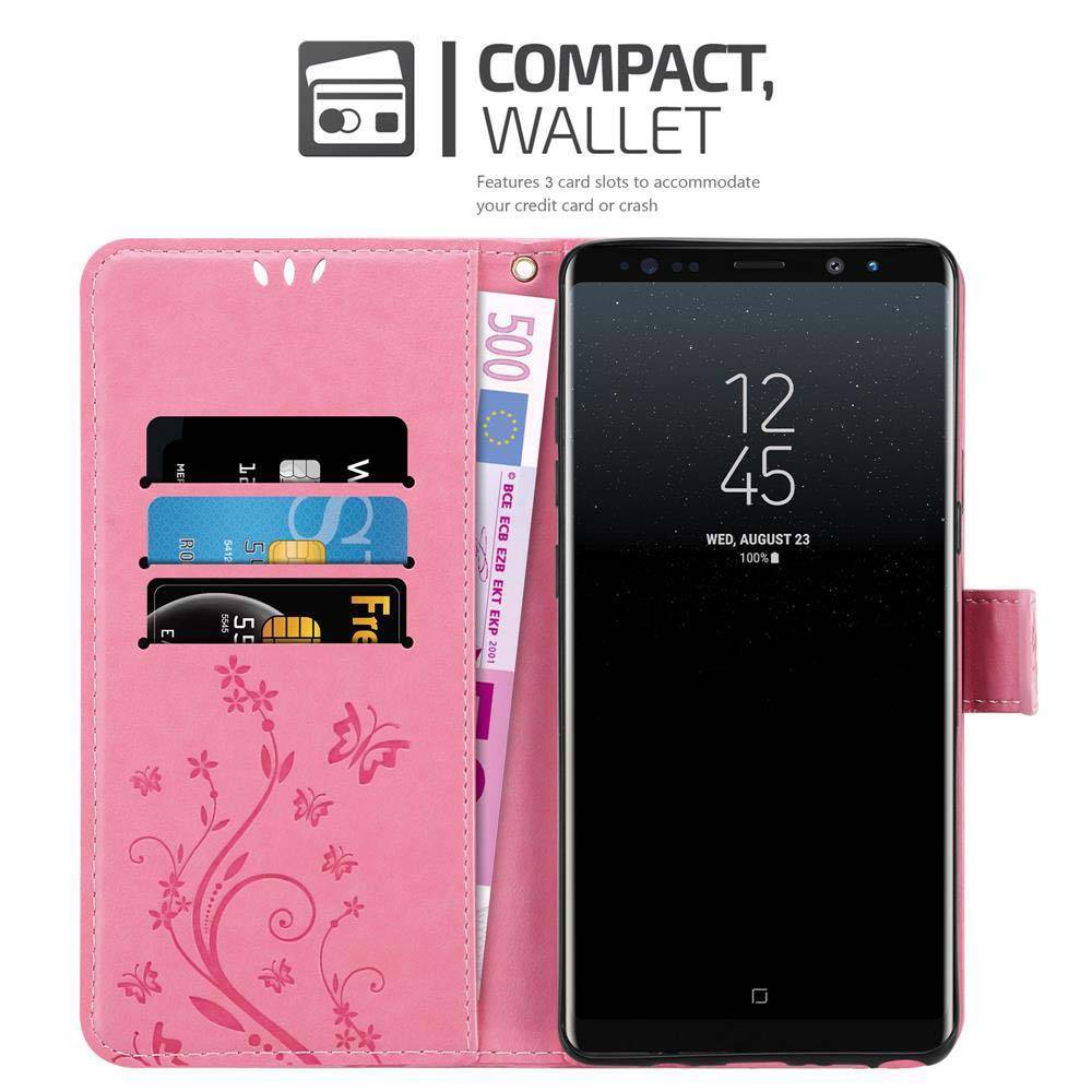 Cadorabo Hülle für Samsung Galaxy NOTE 8 Schutz Hülle in Rosa Schutzhülle Handy Hülle Etui Case Blumen Flower