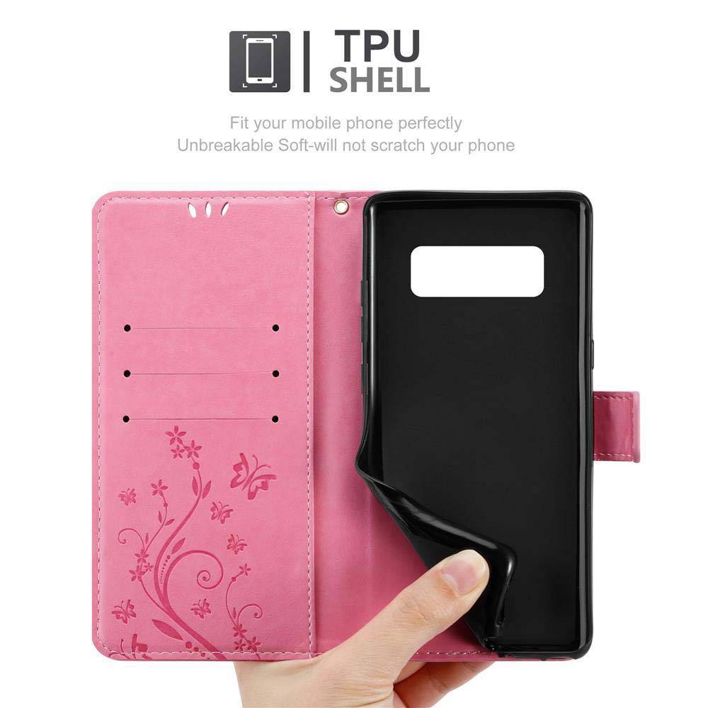 Cadorabo Hülle für Samsung Galaxy NOTE 8 Schutz Hülle in Rosa Schutzhülle Handy Hülle Etui Case Blumen Flower