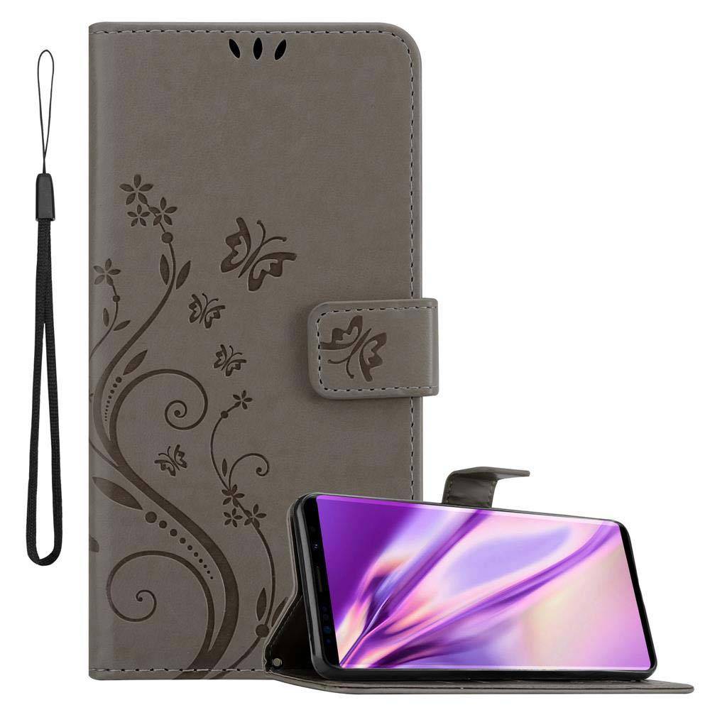 Cadorabo Hülle für Samsung Galaxy NOTE 9 Schutz Hülle in Grau Schutzhülle Handy Hülle Etui Case Blumen Flower