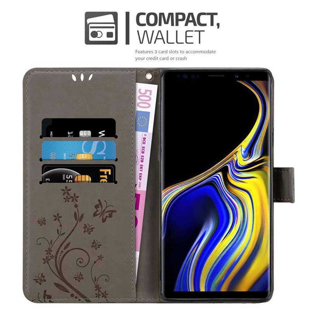 Cadorabo Hülle für Samsung Galaxy NOTE 9 Schutz Hülle in Grau Schutzhülle Handy Hülle Etui Case Blumen Flower