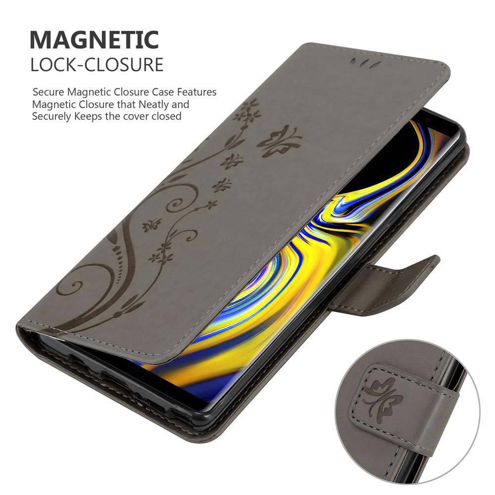Cadorabo Hülle für Samsung Galaxy NOTE 9 Schutz Hülle in Grau Schutzhülle Handy Hülle Etui Case Blumen Flower